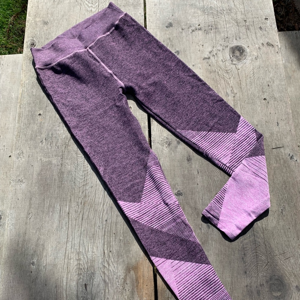 Splendid seamless purple color block yoga workout leggings stretch spandex pants - Picture 4 of 13